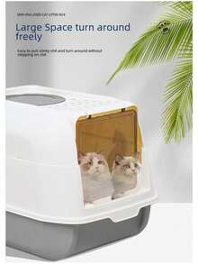 Large Dual-Use Enclosed And Semi-Enclosed Litter Box With Splash Guard, Deodorizer And Dual Entry - Grey - View 9