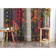 Burning Sun Hippie Mandala Window Curtains  Tye Dye Bohemian Sun Moon Beautiful Drapery Bedroom Living Room Balcony Valance Panels Golden - 金色紮染 - 查看 3