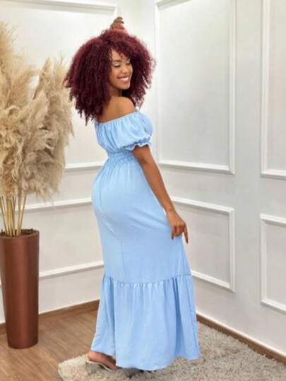 Vestido Longo Duna Feminino Ombro a Ombro Ciganinha Elegante para Festa Praia Passeio