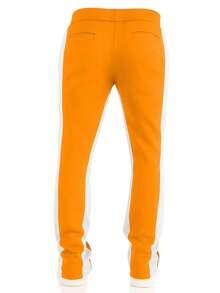 Mens Casual Tech Fleece Solid Stacked Sweat Pants - Orange White - View 3