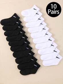 10 双多色/10 双儿童黑白运动学院风日系简约时尚亲肤舒适透气防臭儿童短袜