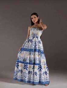 July Tropical Strapless Dress In Various Prints, 2025 Collection - azul/amarillo - Ver 2