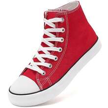 Haifago Women Hight Top Lace Up Casual Red Canvas Sneakers, Comfortable Lightweight Canvas Shoes For Women,High-Top Canvas Shoes Outdoor Fashion Women Shoes,Red Shoes - 紅色 - 查看 6