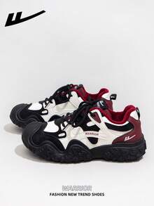 1双 WARRIOR 女式休闲滑板鞋，系带设计，厚底，增高，低帮，户外平底滑板鞋，温暖休闲，适合秋冬季。现代设计女式厚底厚底运动鞋，经典款式，复古细节，舒适时尚。拼接材质设计，适合学生。