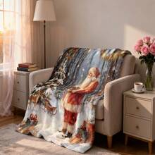 1pc Christmas Santa Claus, Snowman, Reindeer Gift Box Fleece Blanket, Super Soft Flannel Suitable For Bedroom, Living Room, Sofa And Office, Great For Travel And Gift, Christmas