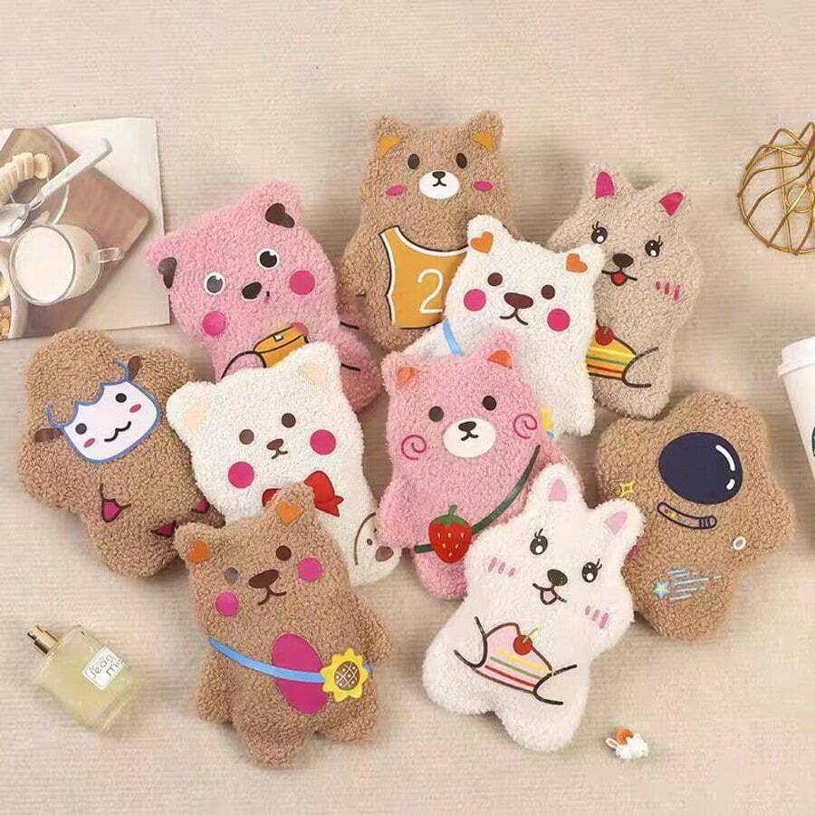 1 pieza Botella de agua caliente antipelusa de peluche, sin necesidad de electricidad, se calienta con agua, simple y rápido, portátil, lindo calentador de manos de dibujos animados antiexplosión