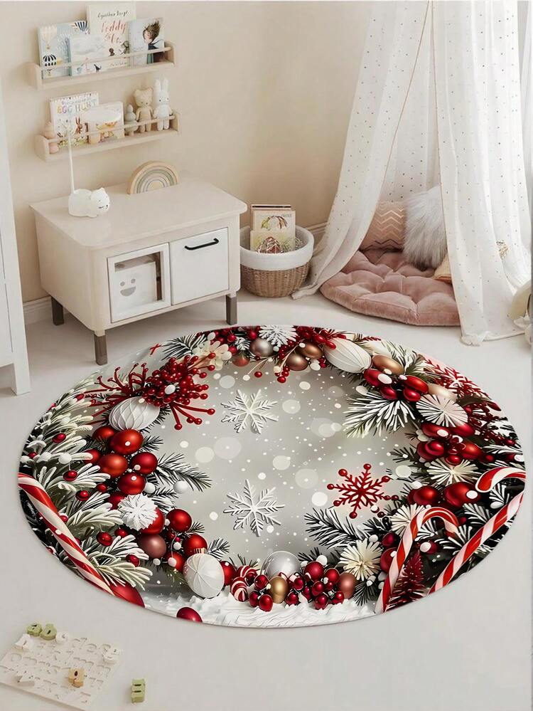 圣诞主题地毯 - 雪景假日设计，可水洗防污，柔软法兰绒面料，背面采用防滑记忆海绵，适用于客厅、卧室、玄关，是圣诞节、冬季、秋季厨房的理想之选。 - 彩色 - 查看 18