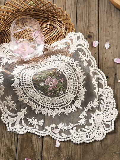 1pc/2pcs Vintage Handmade Crochet Lace Tablecloth, Hollow Out Fabric Home Decor For Living Room Coffee Table Cover