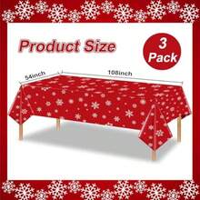 3Pack Christmas Plastic Party Tablecloth For Rectangle Tables Christmas Disposable Table Cloth Decoration Red Snowflake Xmas Tablecloths For Winter New Year Holiday Supplies 54x108in