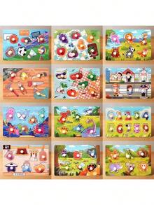 1pc Children's Cognitive Puzzle, Montessori Early Education Wooden Toy, Fruit & Animal Matching Mushroom Nail Puzzle - Multicolor - View 4
