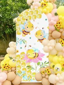 1 pezzo Copertura in tessuto ad arco con motivo carino di api, copertura di sfondo (supporto non incluso), sfondo con api e favi, sfondi fotografici, decorazione per fondo di festa, tessuto di sfondo, può essere combinato con palloncini per decorazione, decorazione per festa di 1° compleanno, decorazione per sfondo di festa di matrimonio, decorazione per baby shower, decorazione per festa di rivelazione del sesso, decorazione per la casa, decorazione per festa di vacanza