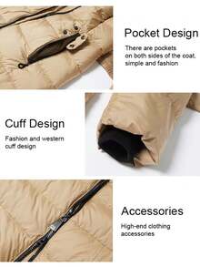 ZIAI Damen Lässig einfarbige Winter Mäntel Neue Mode Gürtel Schlank Dicke Mäntel Damen Herbst Winter Büro Tragen Pelz Kapuze Damen Winter Mantel - Kamelfarben - Übersicht 8