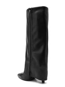 Des bottes hautes à effet plissé, dotées d’un petit talon et d’un bout pointu pour un look élégant et moderne. - 黑色 - 查看 4