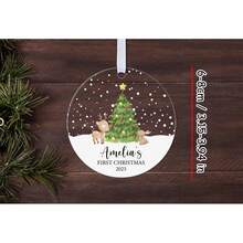 Personalised Baby First Christmas 2025 Decoration, Custom Babies 1st Tree Ornament Keepsake Gift Acrylic Bauble.
