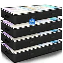 4 Pack Under Bed Storage, 90L Collapsible Closet Containers Organizers And Under Bed Storage Bins, Underbed Storage Bags For Wrapping Paper,Blanket,Towels,Clothes,Comforter,Sweaters,Linen Sheets - màu đen - Xem 1