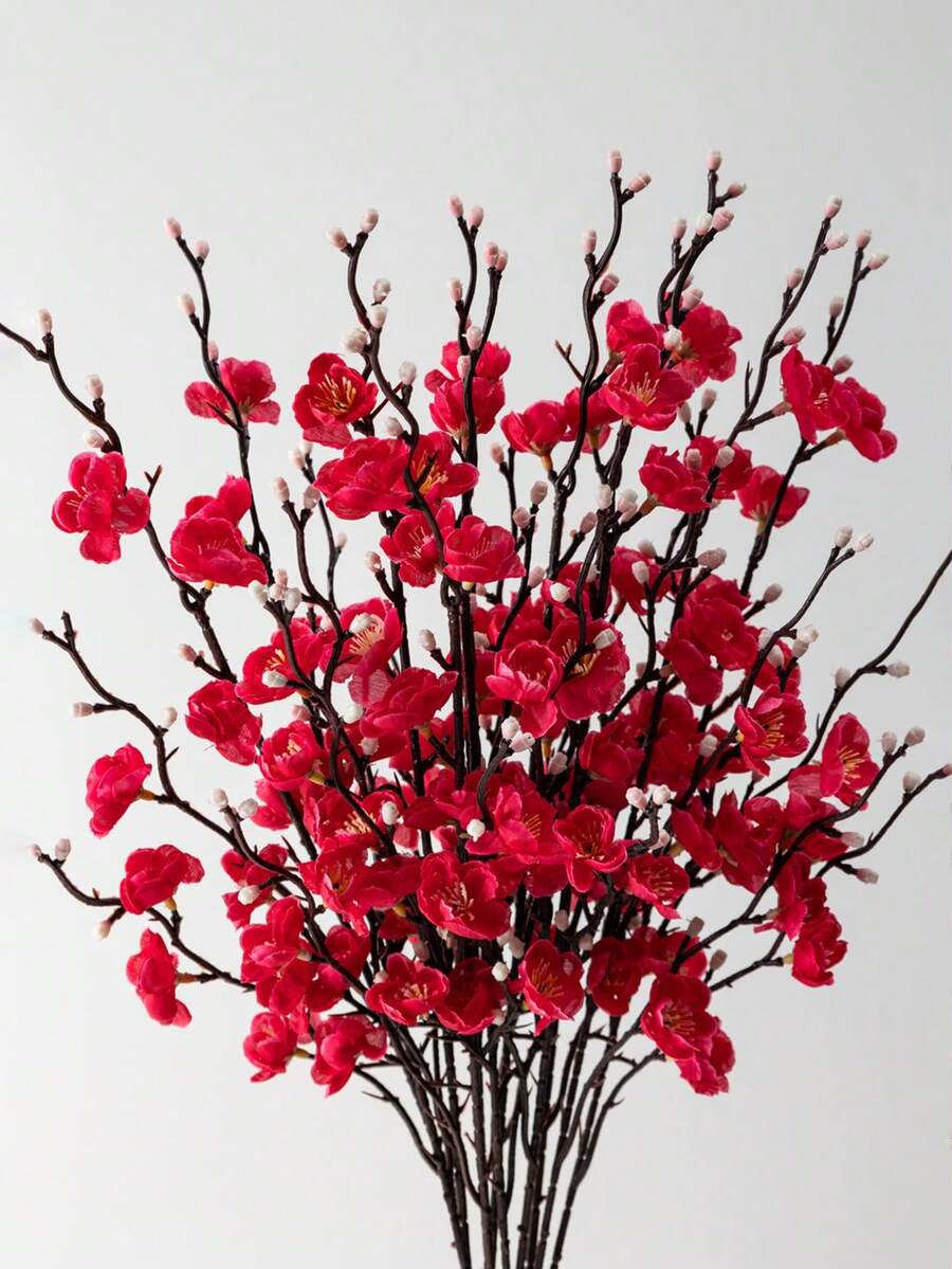 MEHELANY 5/3/1件 人造白梅花，仿丝冬绿塑料花，适用于婚礼、家居、办公室、卧室、派对餐桌装饰、室内/室外春季装饰、生日、周年纪念、情人节礼物（不含花瓶）