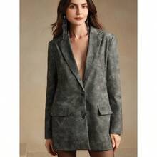 Women's Modern Casual Urban Retro Tie-Dye Washed Vintage High-End Blazer Dress - Xám - Xem 7