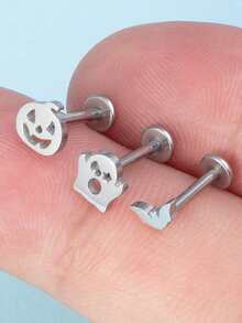 3 Pairs/Set Of Cute Creative Halloween Earrings, Pumpkin Ghost Stainless Steel Anti Allergy - Personalized Fashion Earrings Suitable For Holiday Celebration