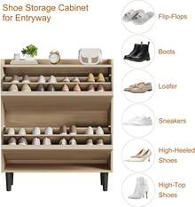 Gabinete de zapatos con 3 o 2 cajones, organizador de zapatos de madera con estante ajustable, almacenamiento de zapatos para la entrada, gabinete de zapatos ocultos para el pasillo y la sala de estar - Madera-2 Cajones - Ver 5