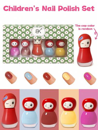 指甲油，快干指甲油，儿童、青少年水性指甲油，1 套儿童指甲油，5ML（4 瓶装）和 10ML（1 瓶装），可剥指甲油，可爱婴儿帽，彩色水性指甲油，红色、粉色、棕色、裸色、蓝色、橙色、紫色，美甲沙龙，儿童在家 DIY 指甲，指甲用品，青少年、女孩的礼物，秋季、冬季、春季、夏季指甲油，儿童派对