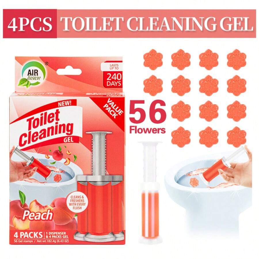 56 Count Fresh Flower Gel Stamp Toilet Cleaner, Air Freshener, Fresh Bathroom Toilet Cleaning Gel Stamp, Helps Keep Toilet Clean, Prevents Scale And Toilet Ring, 6 Fragrance Options, Includes 1 Dispenser And 4 Gels - Peach 56 Pcs - 查看 1