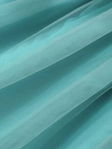 Tween Girl Long Sleeve Floral Print Mesh Dress With Tie Waist, Party Occasion Dress - Green - View 6