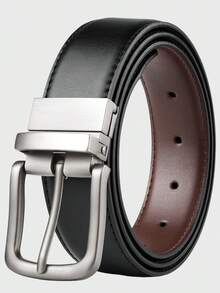 1pc Men's Genuine Leather Belt, Business Buckle Casual Cowhide Double-Sided Waist Belt, Versatile & Authentic Old Money Vintage Autumn/Fall Urban Outfit Classic Christmas Winter Fashion Daily Men Boyfriend Gift - E - View 10