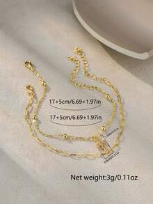 Tkool Set de 2 pulseras de mujer con diseño clásico de capas y elemento de cruz (cantidad de cadena y cuentas al azar) - Amarillo Oro - Ver 5