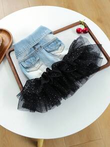 PETCIRCLE 1件宠物服装，狗狗/猫咪服饰，时尚可爱的小型犬休闲浪漫薄纱连衣裙系列，星云薄纱连衣裙 - 彩色 - 查看 13