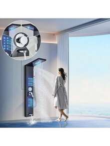 Stainless Steel Hydromassage Shower Column With LED Lighting, 5-Function Shower System, Bathtub Shower Set - 黑色 - 查看 2