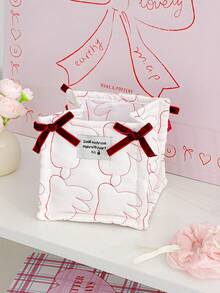 1pc Desktop Quilted Storage Basket With Bow, Desktop Debris Storage Basket For Desktop Organization And Storage, Lipstick Makeup Brush Skin Care Storage Basket, Tabletop Decoration, Cosmetic Storage Basket For Storing And Organizing Brushes And Skin Care Products, Headphone Lipstick Storage, Portable Picnic Basket, - Multicolor - View 16