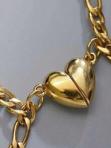2pcs/Set Stainless Steel Magnetic Heart - Couples Keychain + Bracelets |   Minimalist Unisex Jewelry - Gold - View 3