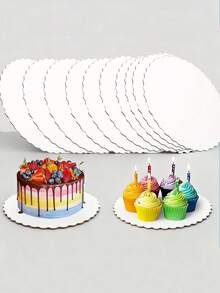 5/10 Peças (15/20/25/30 cm) Bases de Papelão Ondulado Brancas Redondas, Adequadas para Assar, Bolos DIY, Sobremesas, Comemorações de Casamento, Festas de Aniversário, Lanches, Bandejas de Exibição de Cupcakes, Festas Temáticas, Decorações de Bolo, Festas de Casamento, Páscoa, Dia das Mães, Dia dos Pais e Outras Ocasiões. - Multicolorido - Visão 3