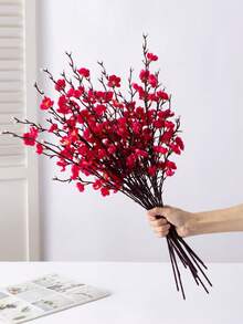 MEHELANY 5/3/1件 人造白梅花，仿丝冬绿塑料花，适用于婚礼、家居、办公室、卧室、派对餐桌装饰、室内/室外春季装饰、生日、周年纪念、情人节礼物（不含花瓶） - 玫紅 - 查看 6