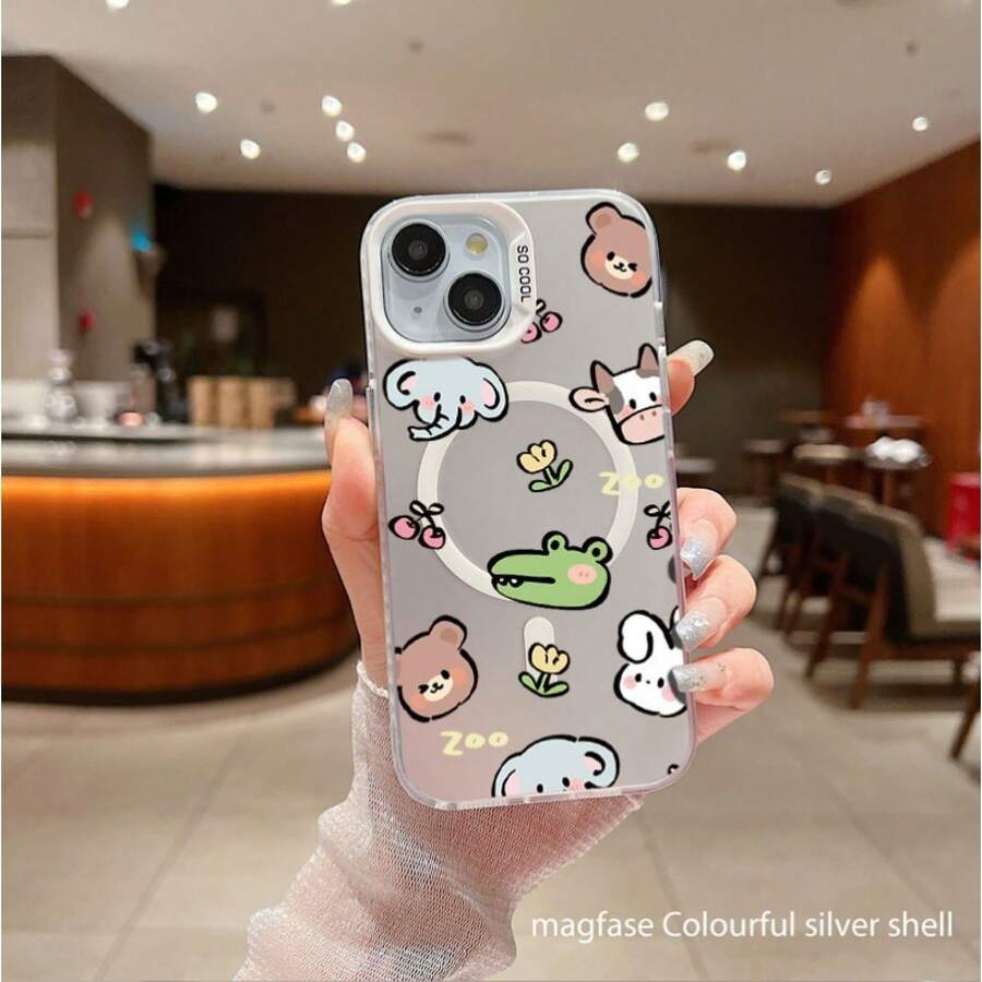 Funda magnética plateada con diseño de dibujos animados: fácil de colocar, una opción moderna y compatible con phone 13, 13 Pro, 13 Pro Max, 14, 14 Pro, 14 Pro Max, 14 Plus, 15, 15 Pro, 15 Pro Max, 15 Plus, 16, 16 Pro, 16 Pro Max y 16 Plus. Resistente a golpes suaves y con un diseño minimalista de lujo ligero. - Blanco - Ver 1