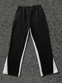 Men's Y2K Style Autumn And Winter Collection - Star Flame - Printed Pattern Design Drawstring Sweatpants, Loose Casual Sports Pants, 250g Polyester Soft Fabric, Machine Washable, Local Warehouse, Fashionable And Versatile, Straight Leg Pants Suitable For Boys And Girls Returning To School, Streets, Outdoor Sports Wear - màu đen - Xem 2