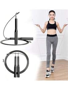 Saltar la Cuerda Entrenamiento Longitud Ajustable de Aluminio Antideslizante de Acero Inoxidable con Rodamientos de Bolas de Velocidad Rápida, Cuerdas para Saltar Fitness Speed Rope para Hombres y Mujeres Aptos para Ejercicio Aeróbico - Negro - Ver 11