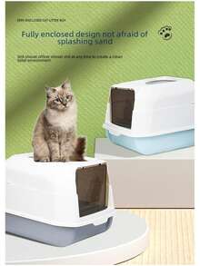 Large Dual-Use Enclosed And Semi-Enclosed Litter Box With Splash Guard, Deodorizer And Dual Entry - Grey - View 6