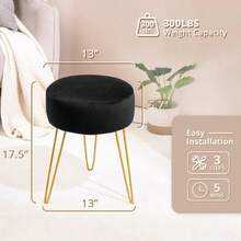 Vanity Stool, Black Vanity Stools For  Room, Round Ottoman Foot Stool, Velvet Footrest Vanity Chair For Bathroom Vanity, Bedroom, Living Room, Entryway, Offices,23566353 - Black - View 5