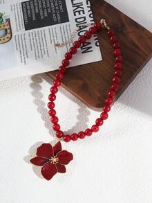 Dây chuyền mặt hoa đính hạt màu đỏ ZAA phóng đại, Dây chuyền hoa ngọc trai đỏ mới, Vòng cổ thời trang thanh lịch phóng đại màu đỏ, Trang sức nữ - Nhiều màu - Xem 4
