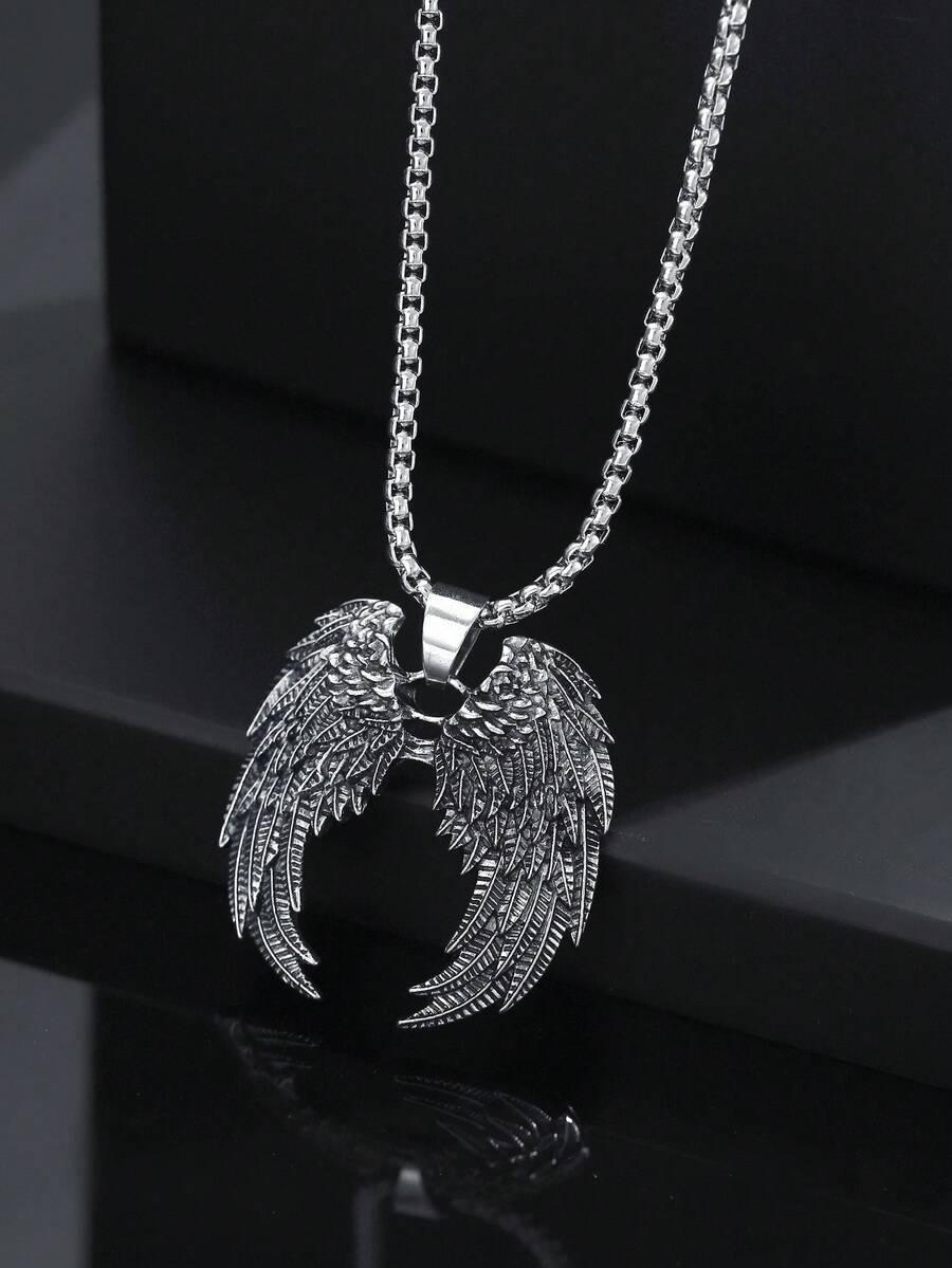 1 buah Kalung Liontin Sayap Malaikat Bergaya Vintage Eropa & Amerika yang Modis, Cocok untuk Pemakaian Sehari-hari Pria - Antique Silver - View 1