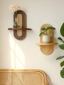 1件波西米亚风藤编壁挂架 - 复古简约家居装饰，木质壁挂式植物架，适合小型盆栽，可用作悬浮展示架，适用于客厅、卧室、餐厅、浴室、办公室等空间，打造精美的艺术墙面装饰。 - 彩色 - 查看 3