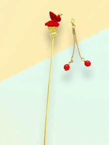 1个中国风发夹，女士高端发髻造型发饰，天鹅绒玫瑰装饰优雅发髻夹，适合日常佩戴、拍照、派对、情人节、返校穿搭，传统中国风发饰，端庄优雅，发髻延长器，发髻假发，发髻造型器，发夹，发卡，发饰，学习用品，发卡，头部饰品