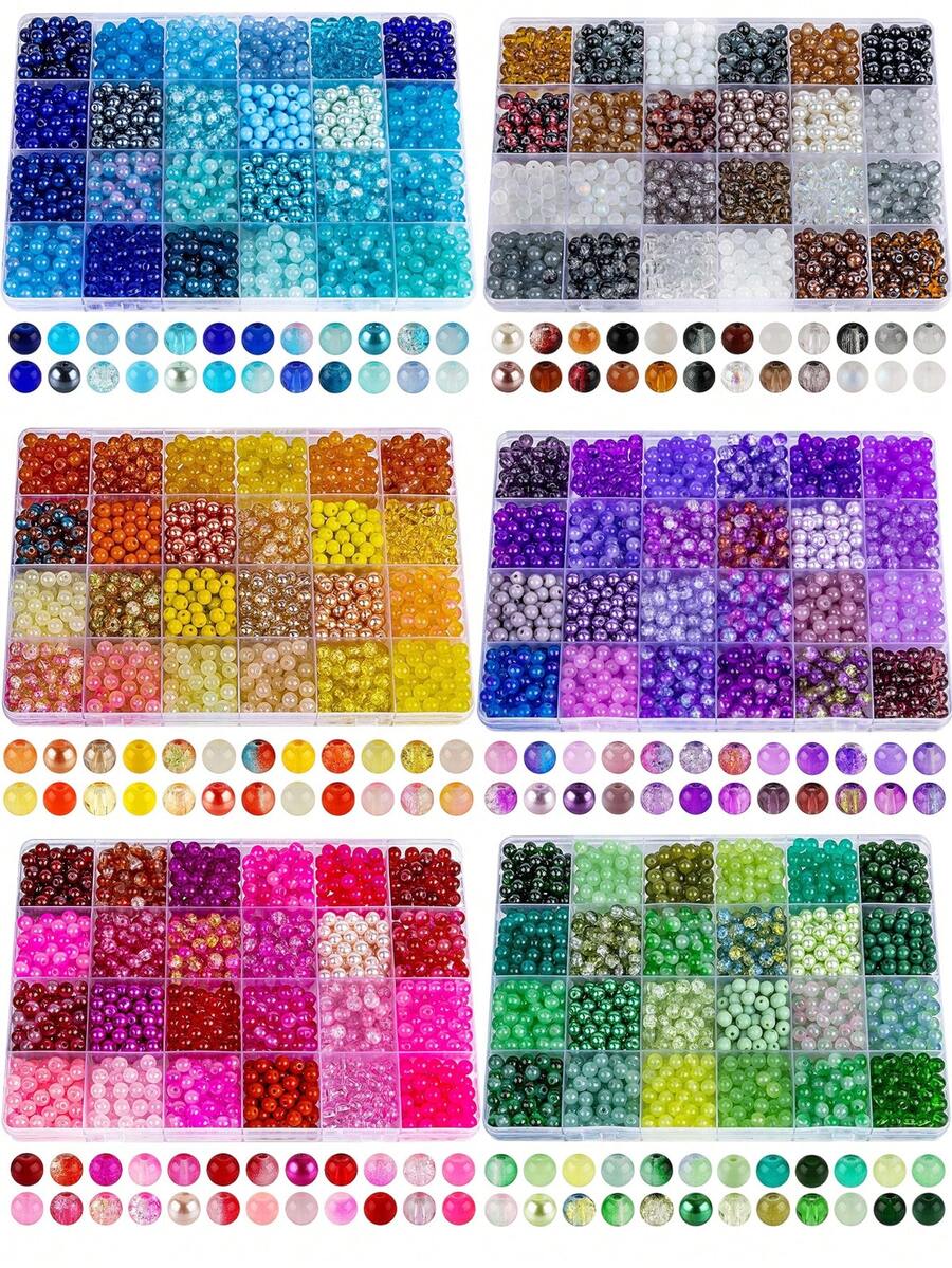 About 960PCS 6mm Glass Beads Bracelet Making Kit,24 Assorted Colorful Glass Beads For Bracelet And Jewelry Making And DIY Crafts,Friendship Bracelets