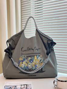 Women's Shoulder Tote Bag, Bohemian Style Floral Embroidery Pattern, Large Capacity, Lightweight, Foldable, Suitable For Commuting, Travel, Shopping, Dating, Christmas Gift, Tote Handbag, Work Bag, Women Purse