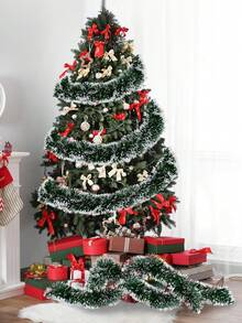 10PCS 9 Cm 2-Meter Encrypted Christmas Decorative Strips, Woolen Strips, Floral Ribbons, Dark Green, White Edge, Green Edge, Festive Atmosphere Decoration Supplies - Multicolor - View 6