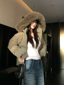 韩版连帽束腰加厚棉服女款冬季保暖棉衣