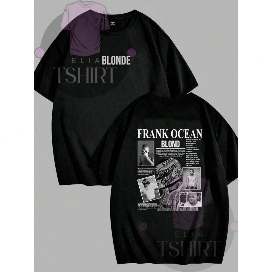 Blond Frank Ocean Aesthetic Vintage T-Shirt Blouse Unisex Men Women 100% Cotton Top Premium Streetwear New Arrival Fast Shipping Various Colors!! Plus Size - 黑色 - 查看 1