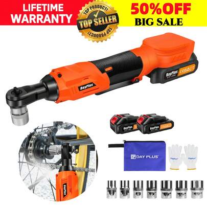 Cordless Ratchet Wrench, 3/8 Inch Ratchet Kit, 2 X 1.5Ah Li-Ion Batteries 21V Electric Ratchet Wrench With LED Light And 7 Sockets, Variable Speed