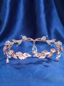 1pc Crystal Queen Crown Headband, Rhinestone Bridal Wedding Hair Accessories, Vintage Leaf Rhinestone Headpiece Pendant Hairband, Suitable For Women Princess Performance, Party, Halloween Costume, Bridesmaids Gifts, Coronas, Tiara